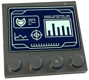 Lego Tile, Modified 4 x 4 with Studs on Edge with Light Aqua Target, Bar Chart and Graph on Dark Blue Screen Pattern (Sticker) - Set 76122 / Dark Bluish Gray