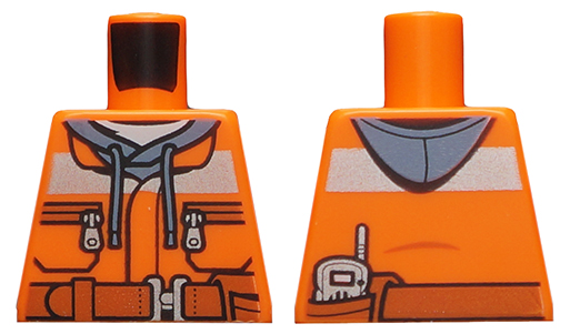 Lego Torso Construction Jacket over Sand Blue Hoodie, Reflective Stripe, Zipper Pockets, Dark Orange Belt with Pouch and Radio Pattern / Orange