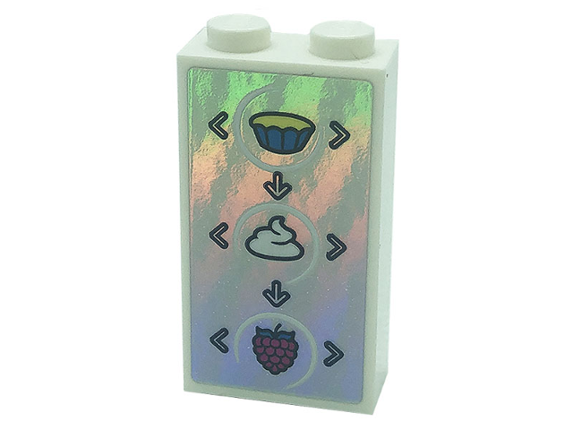 Lego Brick 1 x 2 x 3 with Arrows, Cup, Cream, and Raspberry on Iridescent Mirrored Background Pattern (Sticker) - Set 41366