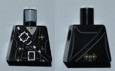 Lego Torso PotC Overcoat with Belts and Gold Fleur-de-lis Buckles Pattern / Black