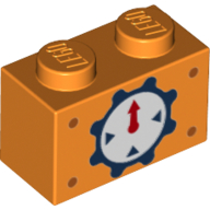 Lego Brick 1 x 2 with Clock with Red Hand on Gear Background Print
