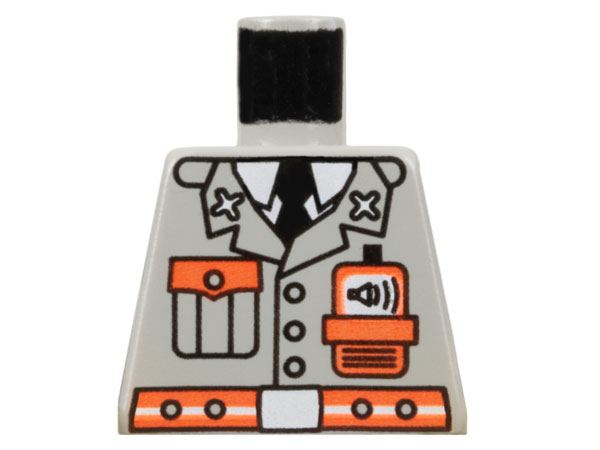 Lego Torso Fire Jacket with Pocket, Black Tie, Neon Red Radio and Belt, White Undershirt and Buckle Pattern / Light Gray