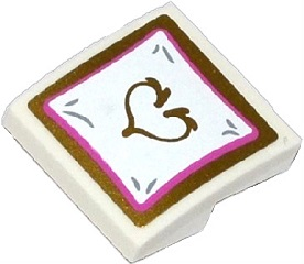 Lego Slope, Curved 2 x 2 x 2/3 with Pillow with Gold Heart Pattern (Sticker) - Set 41060 / White