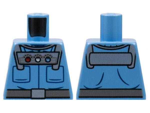 Lego Torso Batman Pockets and Silver Control Unit with 3 Gauges, Belt with Silver Buckle Pattern / Medium Blue