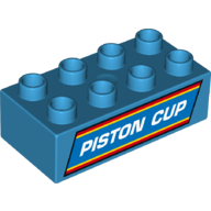 Lego Duplo Brick 2 x 4 with White 'PISTON CUP' Print / Dark Azure