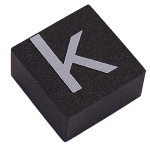 Lego Modulex Tile 2 x 2 with White 'k' Print, without Internal Supports / Modulex Tile Gray