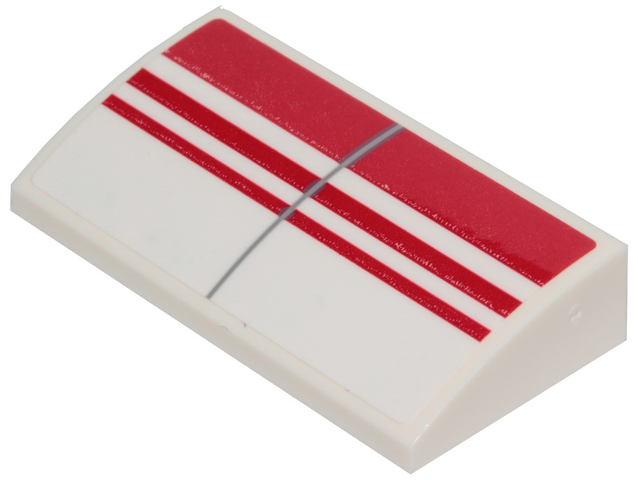 Lego Slope, Curved 2 x 4 x 2/3 with Bottom Tubes with 3 Red Stripes Pattern (Sticker) - Set 75249
