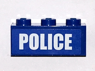 Lego Brick 1 x 3 with White 'POLICE' Bold Narrow Small Font on Blue Background Pattern (Sticker) - Set 4438