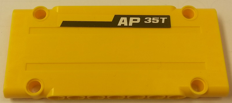 Lego Technic, Panel Plate 5 x 11 x 1 with 'AP 35T' on Black Stripe on Yellow Background Pattern Model Right Side (Sticker) - Set 8264