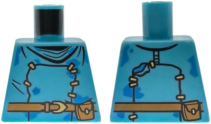 Lego Torso Vest with Black Outlines and Creases, Gold Stitching, Dark Azure Water Spots, Medium Nougat Belt with Pouch and Buckle Pattern / Medium Azure