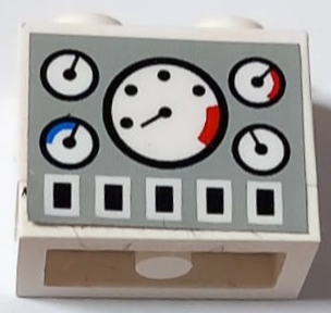 Lego Stickered Assembly 2 x 1 x 1 2/3 with Control Panel with 5 Gauges and Buttons on Light Gray Background Pattern (Sticker) - Set 5571