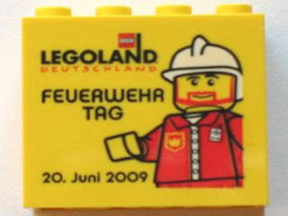 Lego Brick 2 x 4 x 3 with Feuerwehrtag 20. Juni 2009 Pattern / Yellow
