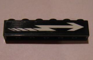 Lego Brick 1 x 6 with White Arrow Pattern Model Right Side (Sticker) - Set 4533 / Black