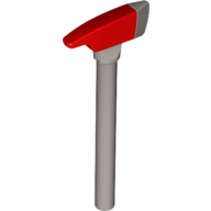 Lego Weapon Axe With Red Head / Flat Silver