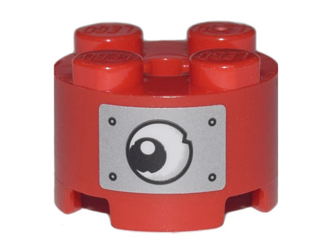 Lego Brick, Round 2 x 2 with Axle Hole with Black and White Eye with Pupil and Metal Rivets Pattern (Sticker) - Set 70840