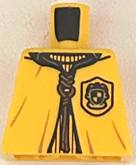 Lego Torso Quidditch Robe over Sweater, Yellow Collar and Hufflepuff Crest and Dark Orange Lacing Pattern / Yellow
