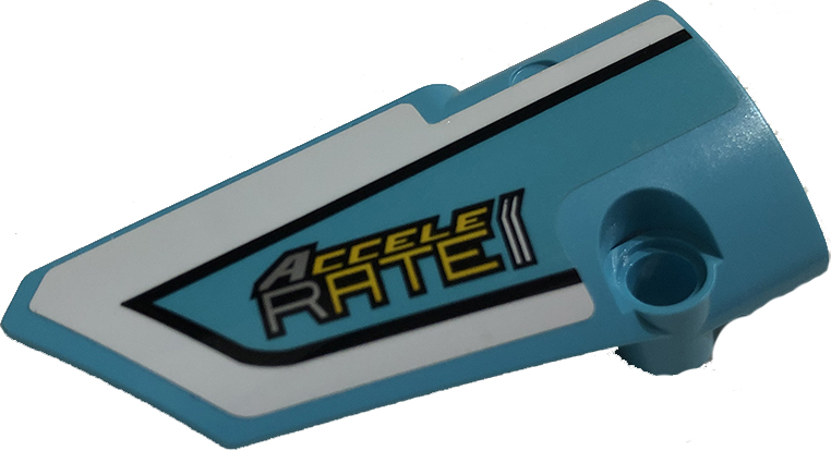 Lego Technic, Panel Fairing # 3 Small Smooth Long, Side A with 'ACCELERATE' and Black and White Stripes Pattern (Sticker) - Set 42059 / Medium Azure