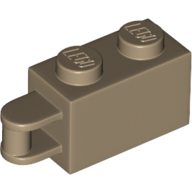 Lego Brick Special 1 x 2 with Vertical Closed Handle on Edge / Dark Tan