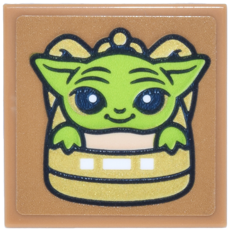 Lego Tile 2 x 2 with Gold Backpack with Lime Din Grogu / The Child / 'Baby Yoda' Pattern (Sticker) - Set 43302