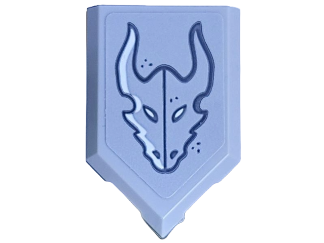 Lego Tile, Modified 2 x 3 Pentagonal with Black, Dark Bluish Gray and White Dragon Head Carving Pattern (Sticker) - Set 21348 / Light Bluish Gray