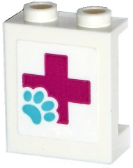 Lego Panel 1 x 2 x 2 with Side Supports - Hollow Studs with Magenta Cross and Medium Azure Paw Print Pattern (Sticker) - Set 41125 / White