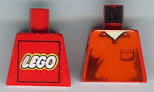 Lego Torso Shirt with Open Collar, Pocket and Dark Red Shadows, Light Nougat Neck, LEGO Logo on Back Pattern / Red