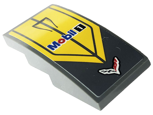 Lego Slope, Curved 4 x 2 with Corvette and Mobil 1 Logos, Yellow Panels and Stripes Pattern (Sticker) - Set 76903