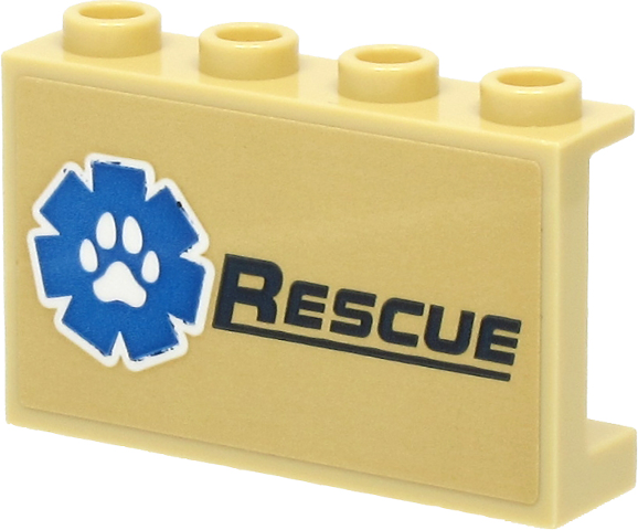 Lego Panel 1 x 4 x 2 with Side Supports - Hollow Studs with Paw Print and 'RESCUE' Pattern (Sticker) - Set 60307