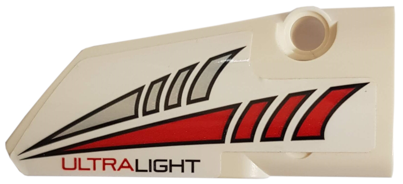 Lego Technic, Panel Fairing # 4 Small Smooth Long, Side B with Red and Silver Tapered Stripes and 'ULTRALIGHT' Pattern (Sticker) - Set 42057