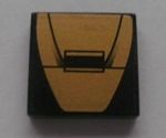 Lego Tile 2 x 2 with Gold Panel Pattern (Sticker) - Set 8007 / Black