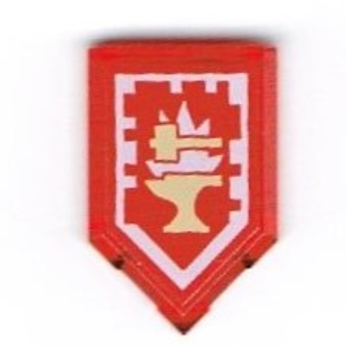 Lego Tile Special 2 x 3 Pentagonal with Nexo Power Shield Print - Anvil Of Trouble / Trans-Red