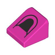 Lego Brick Sloped 30° 1 x 1 x 2/3 with Black Safety Bar Print / Dark Pink