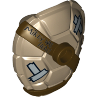 Lego Minifig Neckwear Turtle Shell with Stud with Dark Brown Horizontal and Diagonal Belt with Words 'Mikey was Here!' and Silver Patches Print