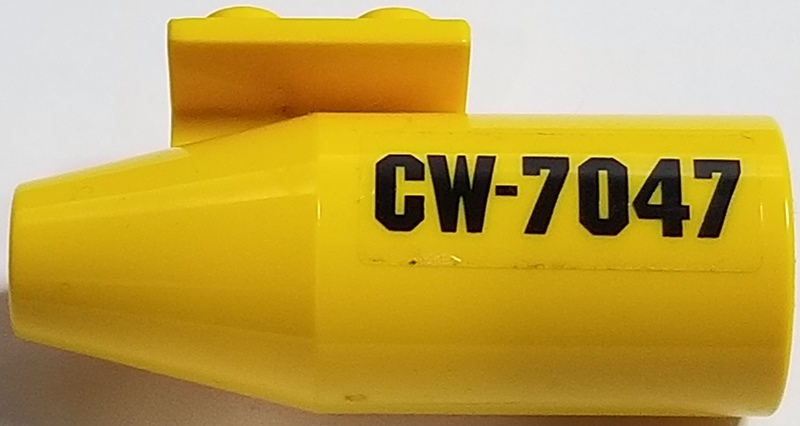 Lego Engine, Smooth Large, 2 x 2 Thin Top Plate with 'CW-7047' Pattern Model Left Side (Sticker) - Set 7047 / Yellow