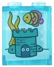 Lego Panel 1 x 2 x 2 with Side Supports - Hollow Studs with Dark Turquoise Sand Castle, Seaweed, Bubbles and Fish Pattern (Sticker) - Set 41405
