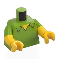 Lego Torso, Dual Molded Arms, Shirt, Yellow Chest Print, Lime Sleeves Pattern, Yellow Arms and Hands / Lime