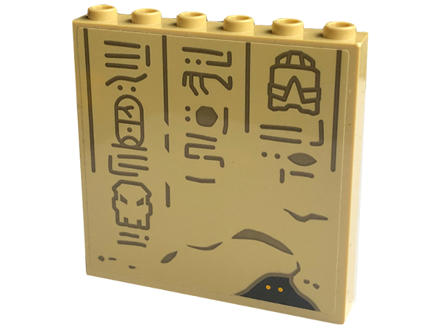 Lego Panel 1 x 6 x 5 with Dark Tan Hieroglyphs and Bright Light Orange Eyes in Black Hole Pattern (Sticker) - Set 77013 / Tan