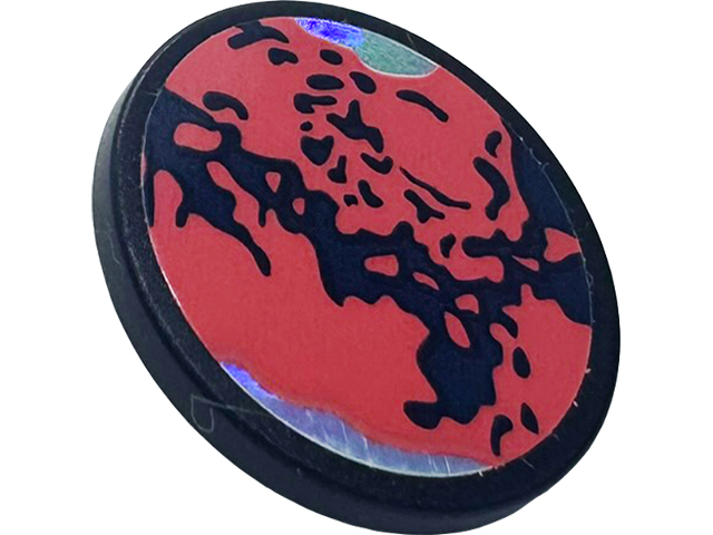 Lego Road Sign 2 x 2 Round with Clip with Coral and Iridescent Mirrored Planet Pattern (Sticker) - Set 41713