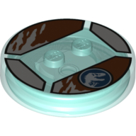 Lego Function Brick Round 4 x 4 x 2/3 with 2 Studs and Jurassic World Symbol and Brown Ragged Edges Print