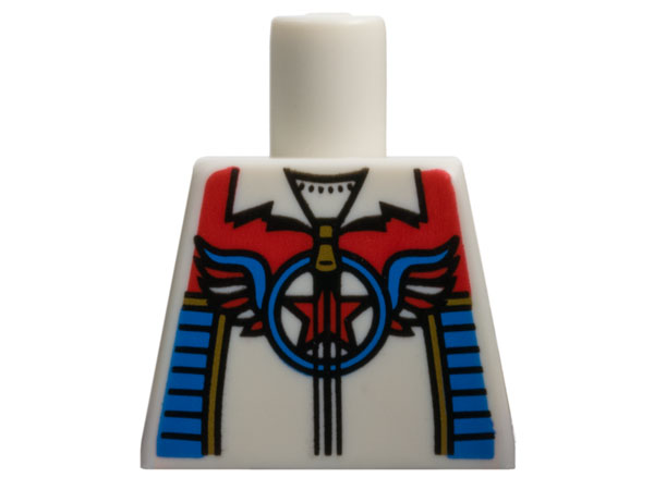 Lego Torso Jacket with Gold Zipper, Red Star in Blue Circle with Wings Pattern / White