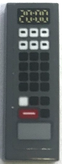 Lego Tile 1 x 3 with Microwave Controls with Red, Black and White Buttons and Digital '20:00' Timer Pattern (Sticker) - Set 70922 / Dark Bluish Gray