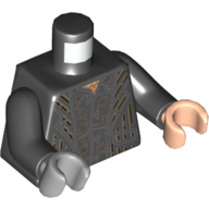 Lego Torso, Odd Hands, Robe with Black and Dark Tan Lines Print, Black Arms, Left Light Nougat Hand, Right Light Bluish Gray Hand / Black