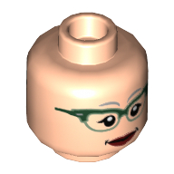 Lego Minifig Head Nancy G. Roman, Dual Sided Female Glasses with Dark Green Frames, Open / Closed Smile Print / Light Nougat
