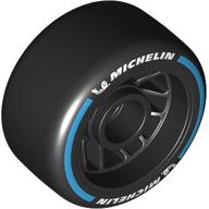 Lego Wheel Rim 24 x 13.4 with Black Slick Tyre with White 'MICHELIN', Dark Azure Stripe Print