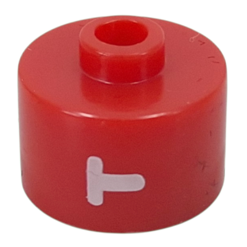 Lego Pen Bead, Round Long, Flat Edge with White 'T' Print / Red