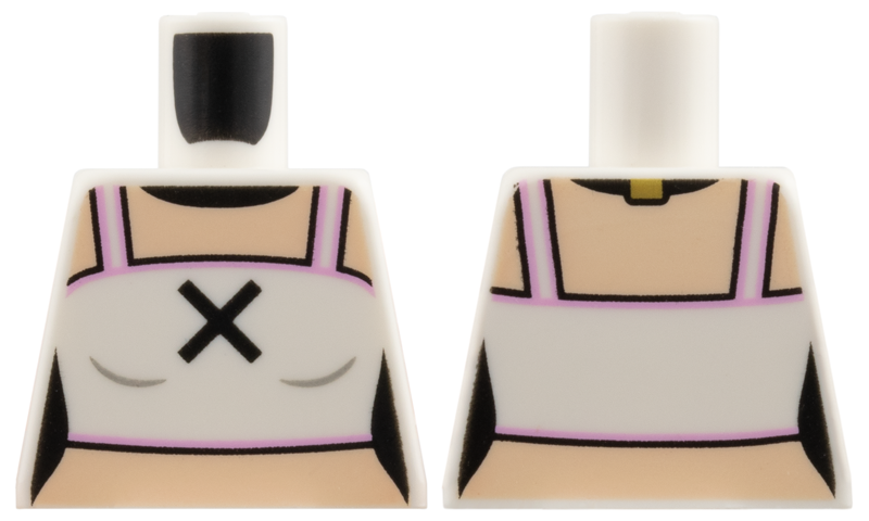 Lego Torso Female Tube Top, Light Nougat Neck and Midriff, Bright Pink Trim, Black Choker and X Pattern