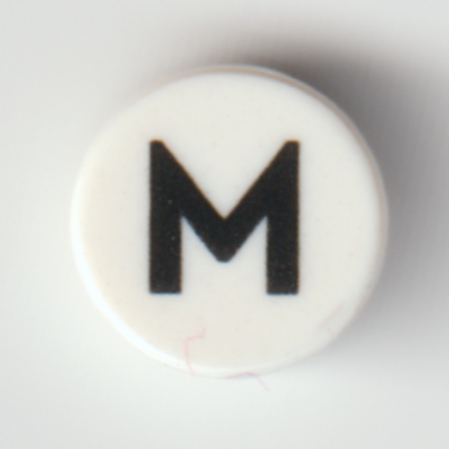 Lego Tile Round 1 x 1 with Black 'M' / 'W' Print / White