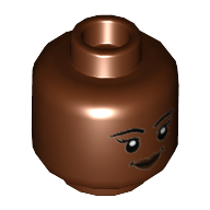 Lego Minifig Head Shuri, Dark Brown Lips, Smile, Open Mouth / Closed Mouth print / Reddish Brown