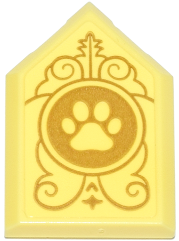 Lego Tile, Modified 2 x 3 Pentagonal with Gold Circle, Filigree and Paw Print Pattern (Sticker) - Set 43275