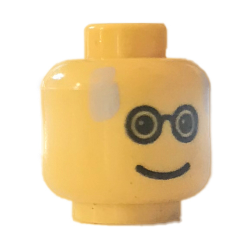 Lego Minifig Head, Glasses, Gray Balding Hair Print [Blocked Open Stud]